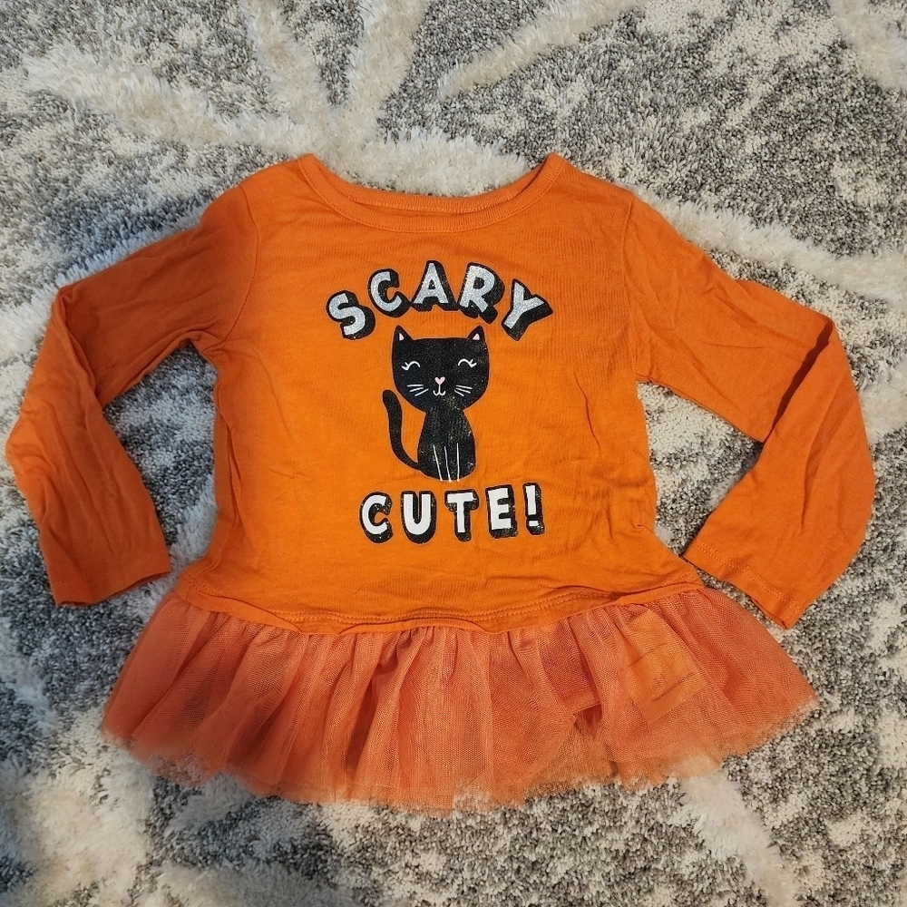 Carter's "Scary Cute" Orange Long Sleeve Tee T-Shirt Tutu Toole Trim Toddler 2T